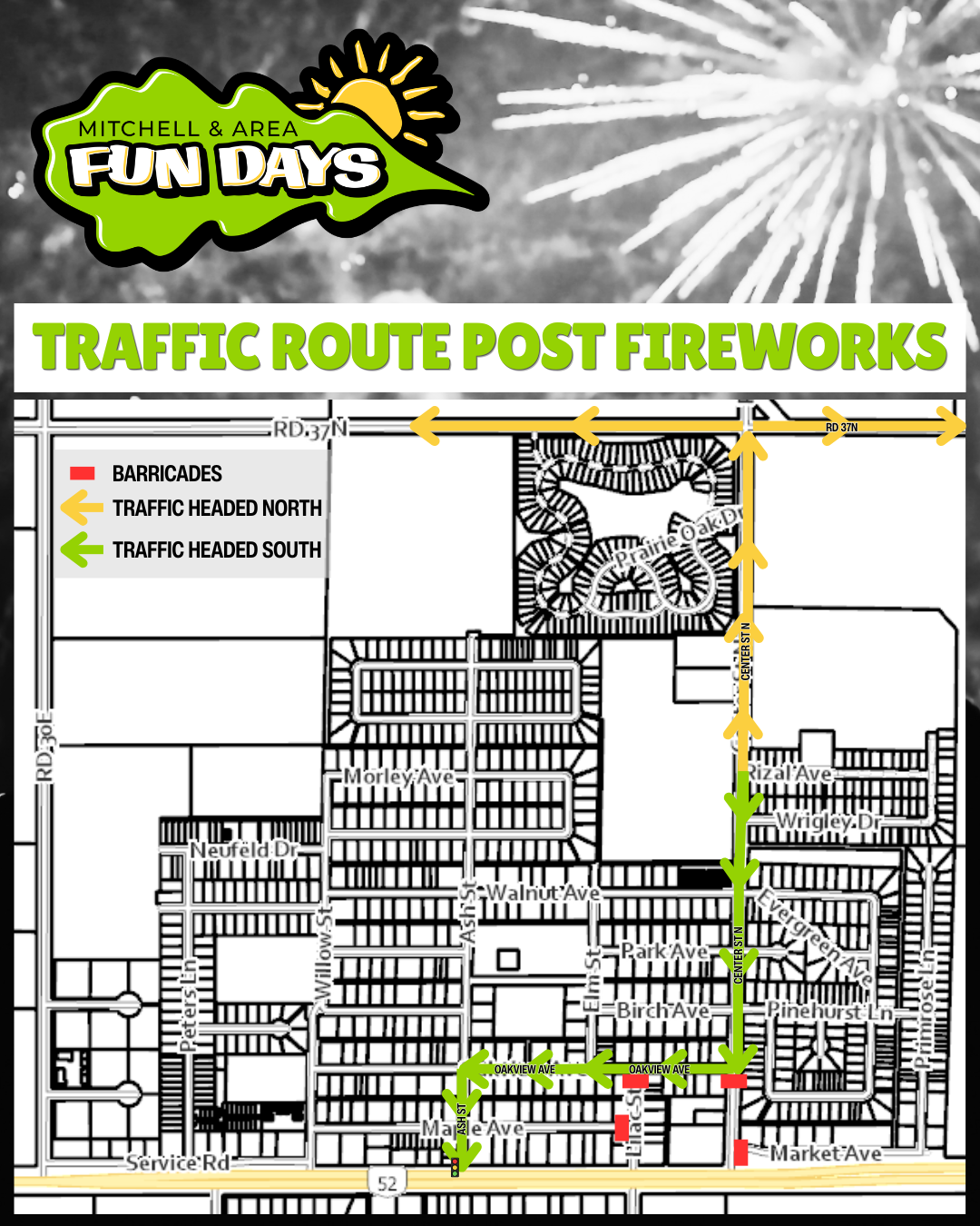 Mitchell Fun Days Post Fireworks Traffic Route